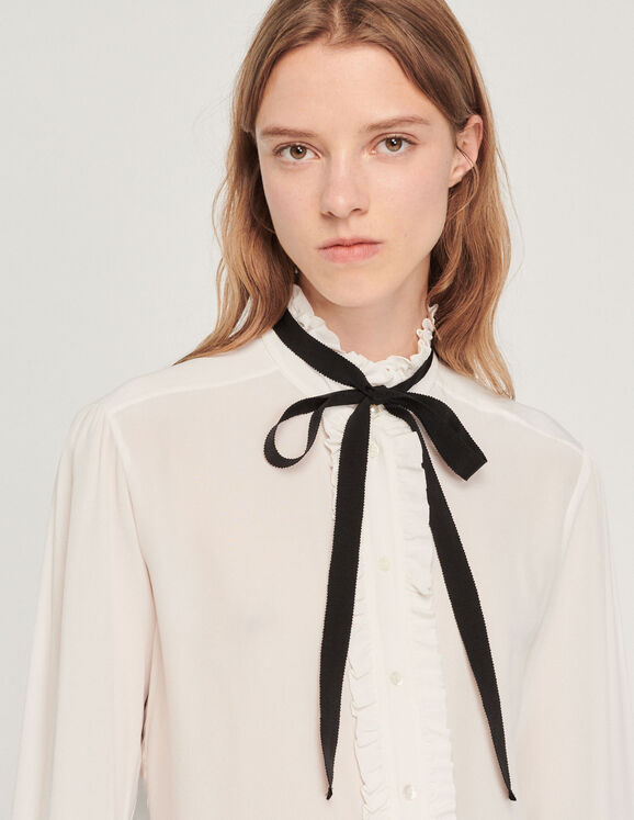 Silk blouse with ribbon - Tops & Shirts | Sandro Paris