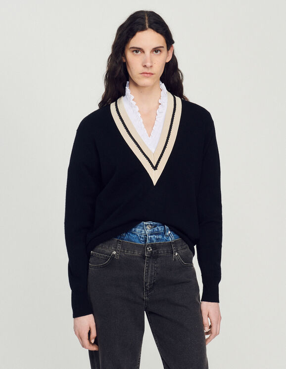 Sandro See - All Bridget | contrasting Paris Sweater V-neck with