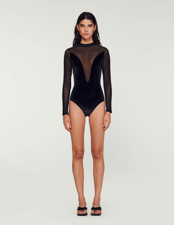 Velvet bodysuit Black US_Womens