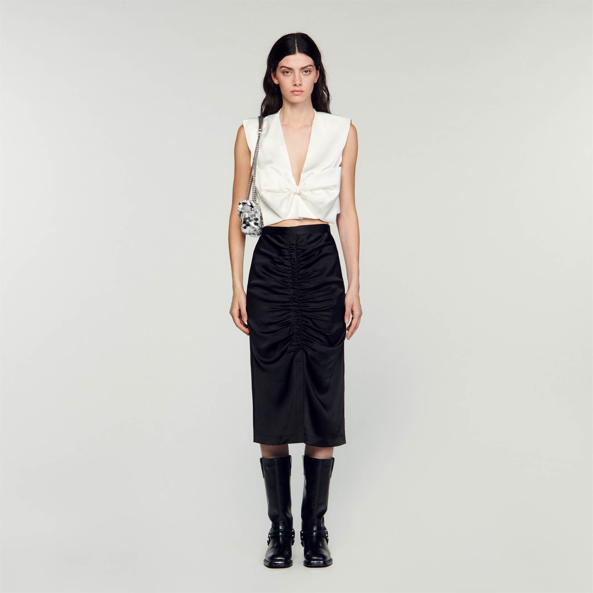 Sandro green discount leather skirt