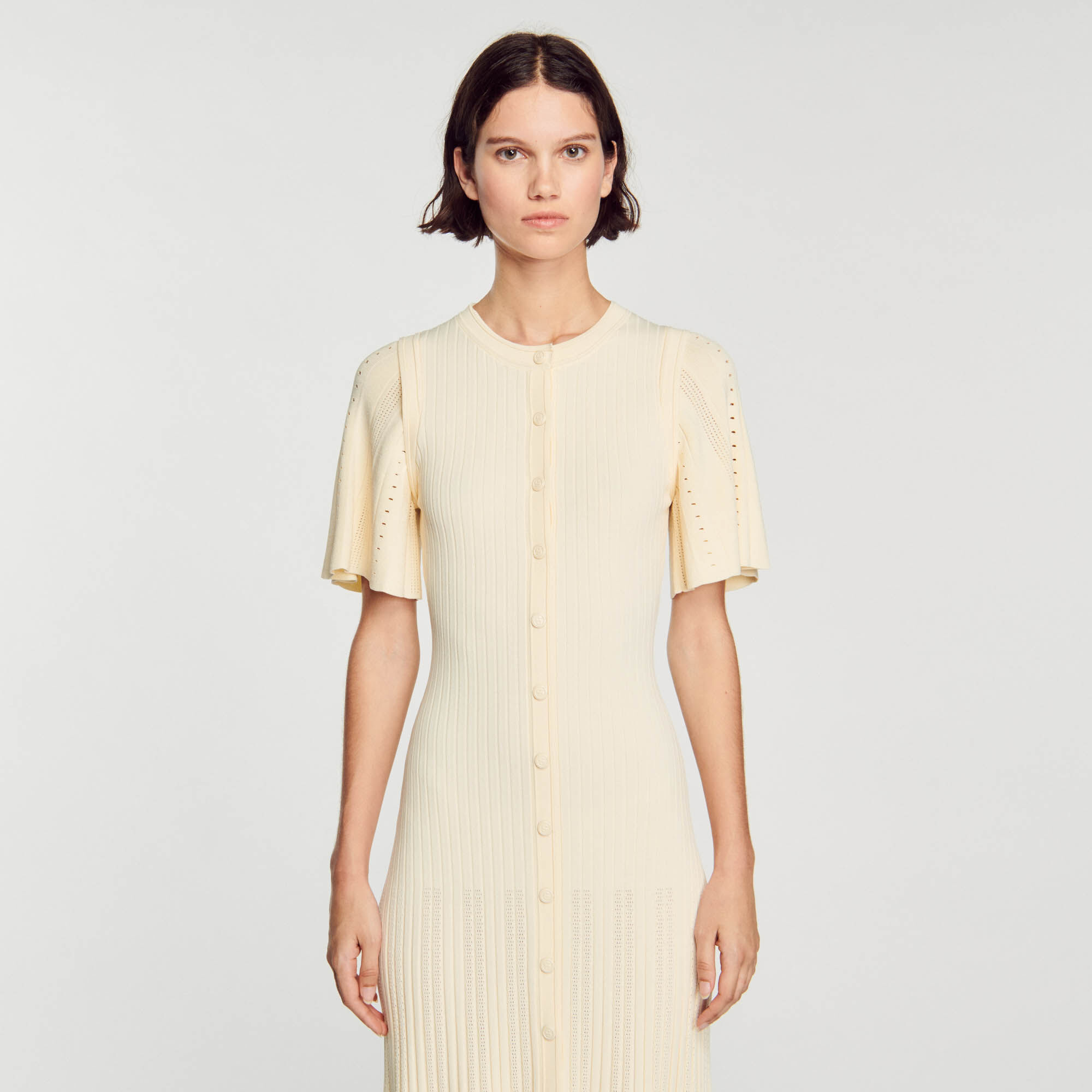 Sandro straight knit dress with ruff collar discount