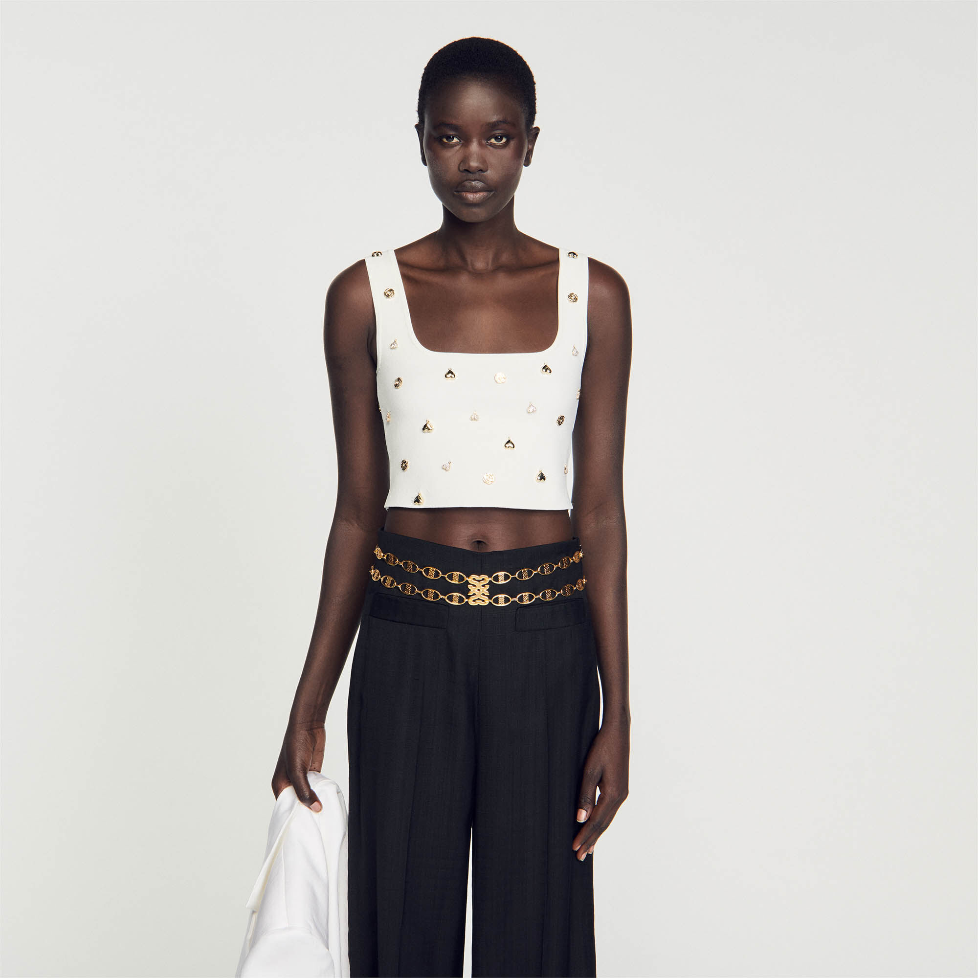 Clara Knit crop top with charms Tops Shirts Sandro Paris