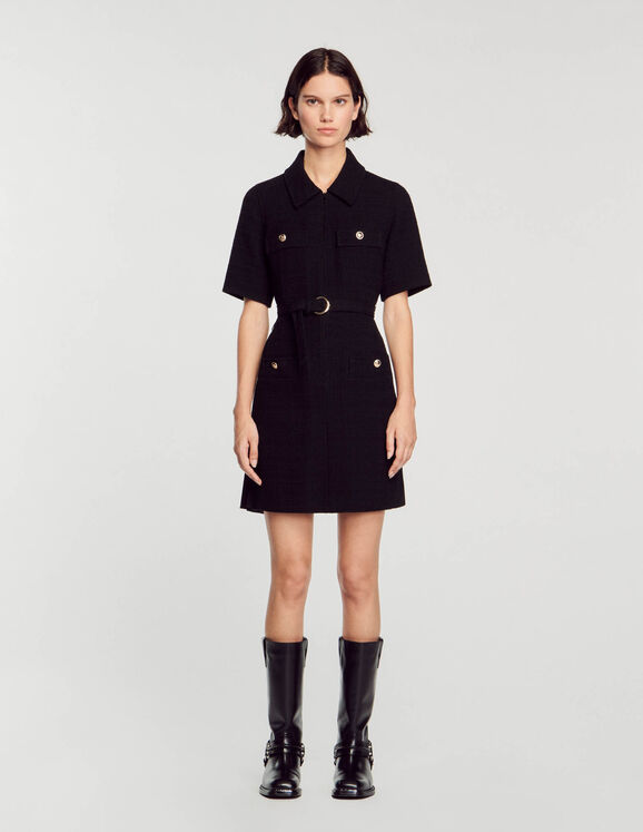 Sandro Short-sleeved dress in two materials