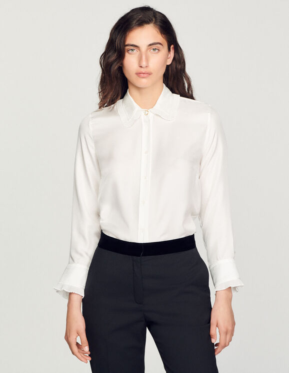 Taina Silk shirt with pleated trim - Tops & Shirts | Sandro Paris