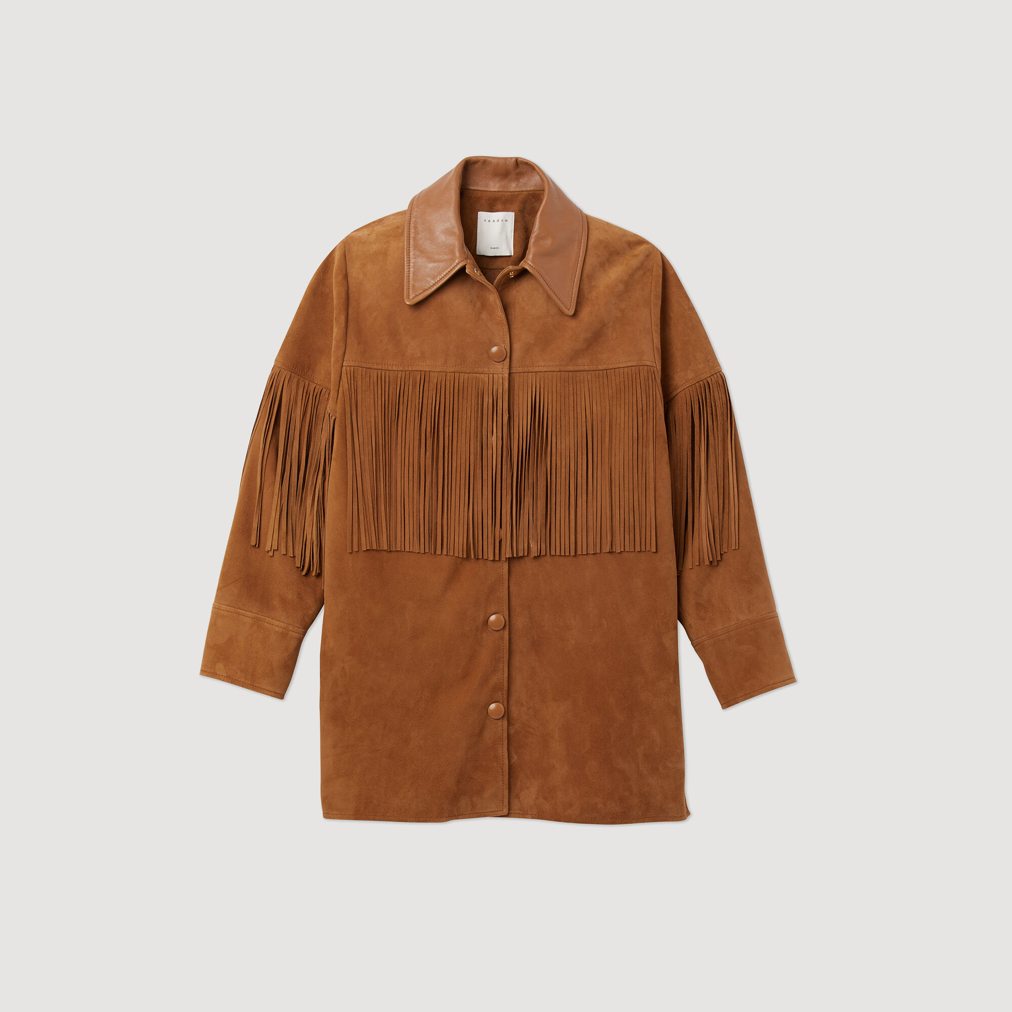 Sandro fringe leather jacket sale