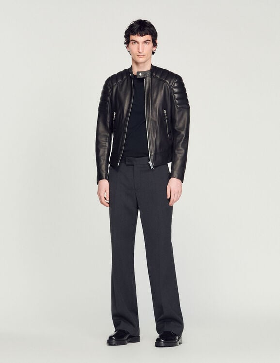 Leather jacket with quilted trims Black US_Men