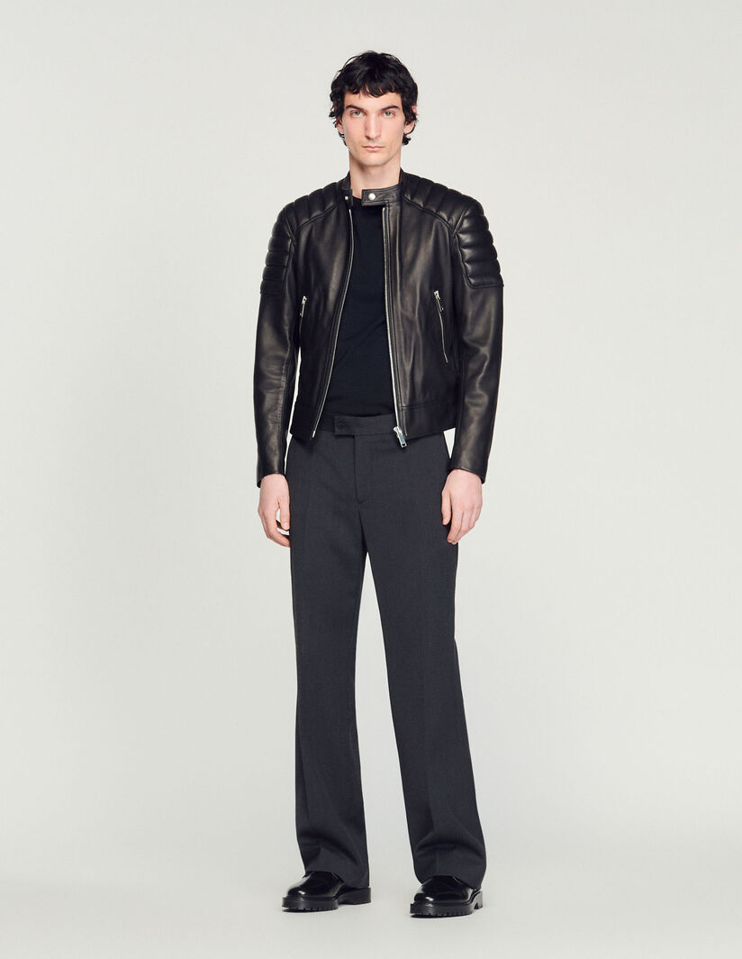Sandro Leather jacket with quilted trims