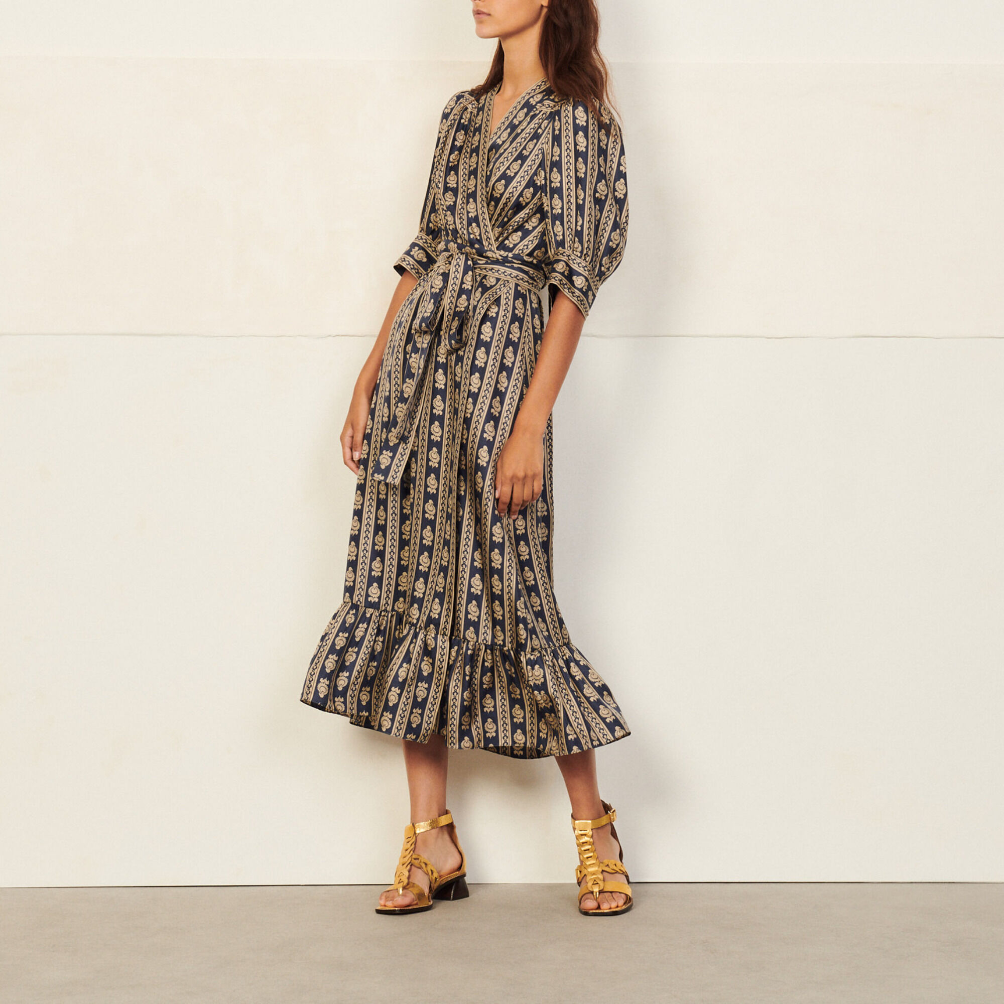 Sandro Long printed wrap dress 3607171727315