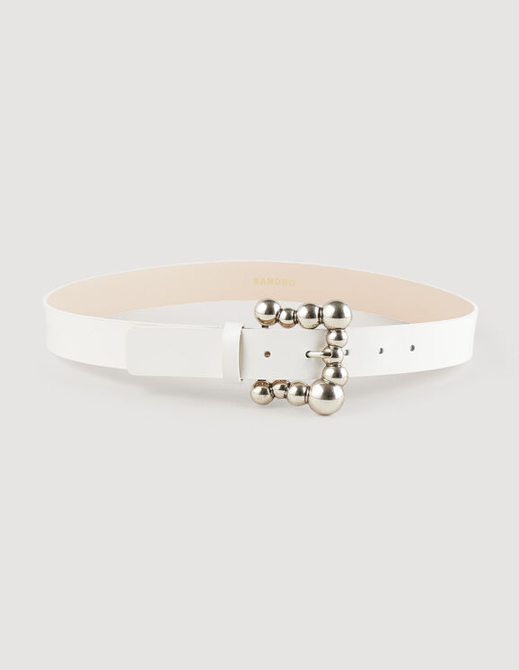 Belt with ball-embellished buckle white US_Womens