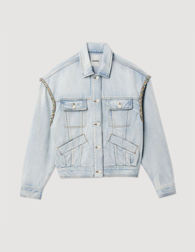 Denim Jean jacket with rhinestones - Jackets & Blazers | Sandro Paris