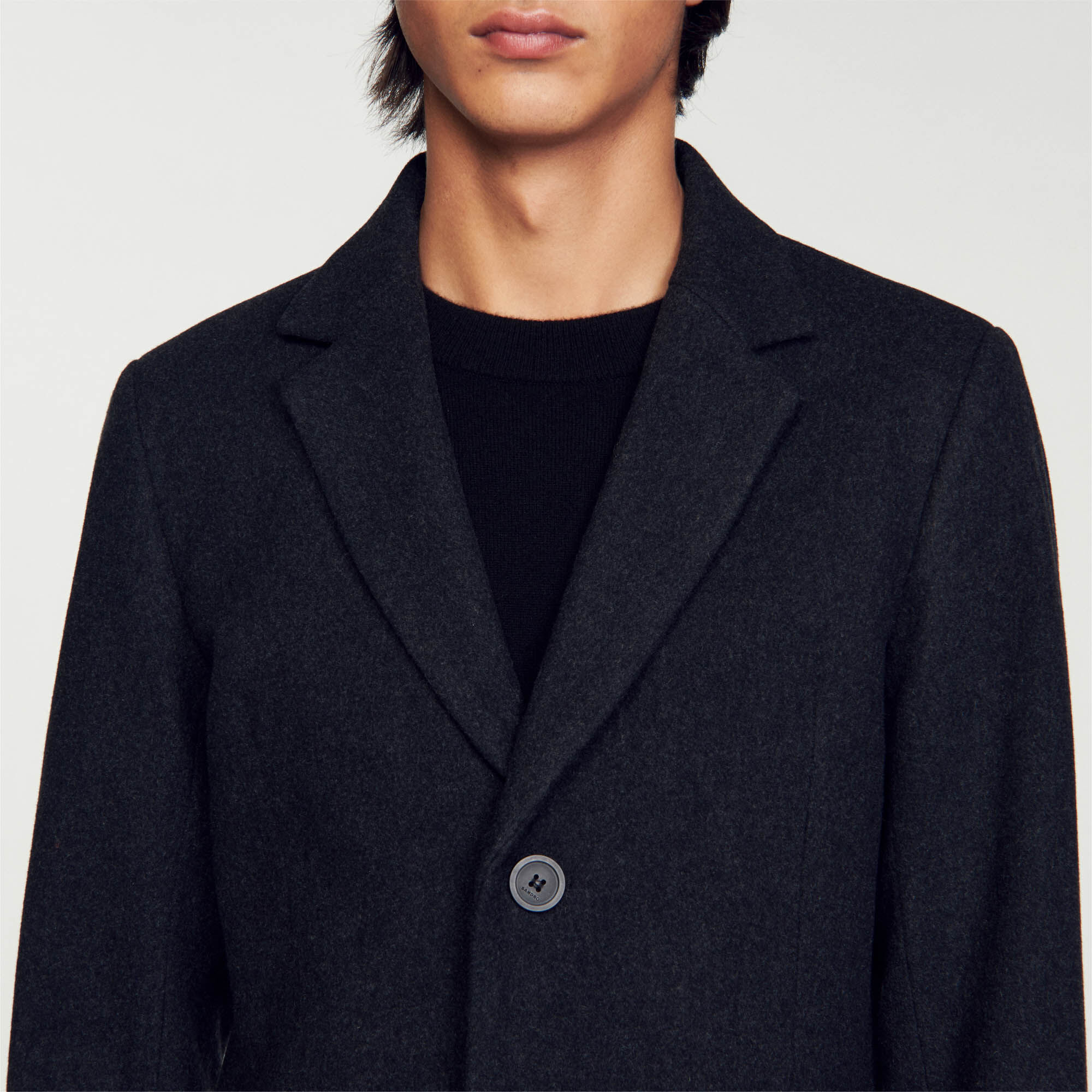 Gris Chine Broadcloth wool coat - Coats | Sandro Paris