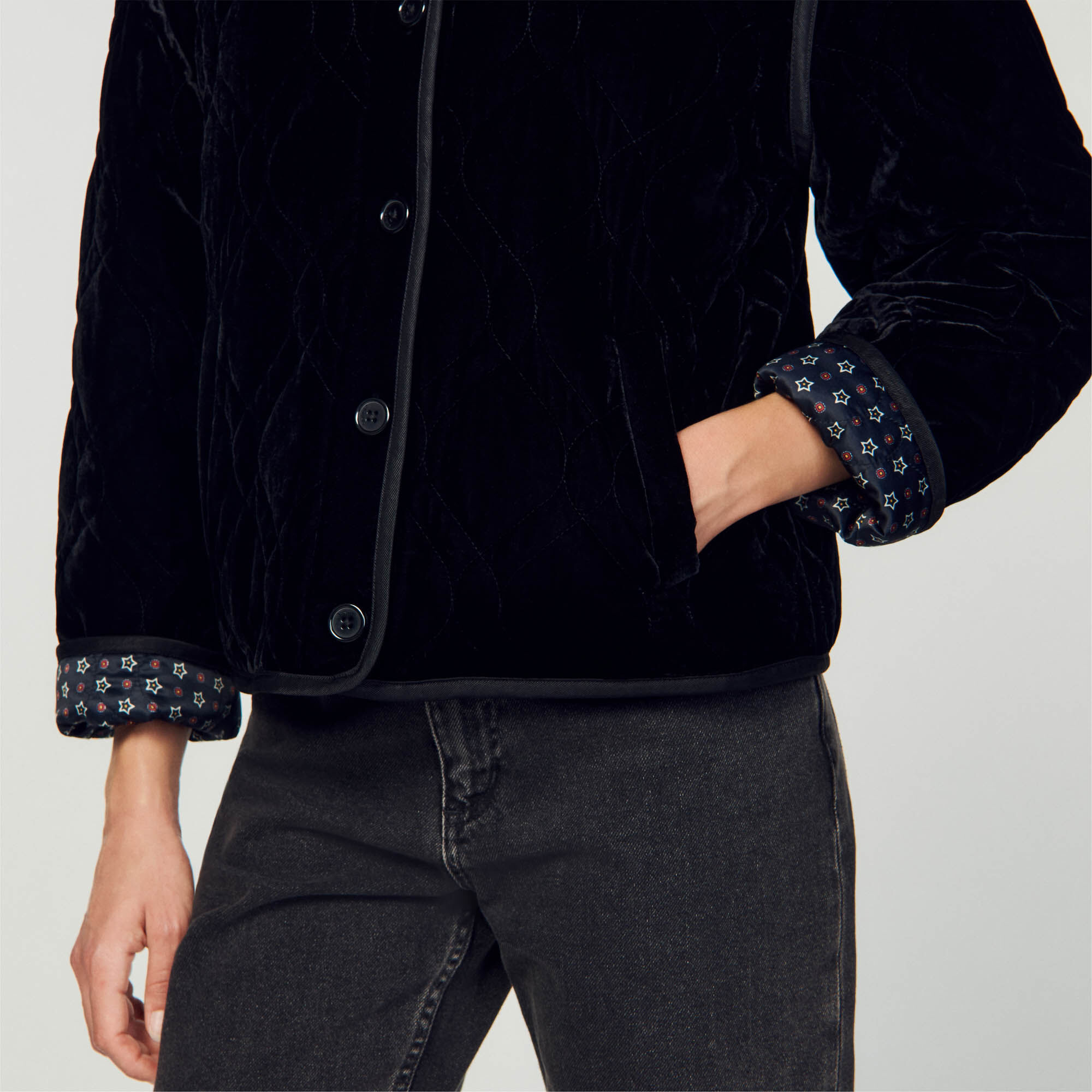 Sandro velvet shop padded jacket