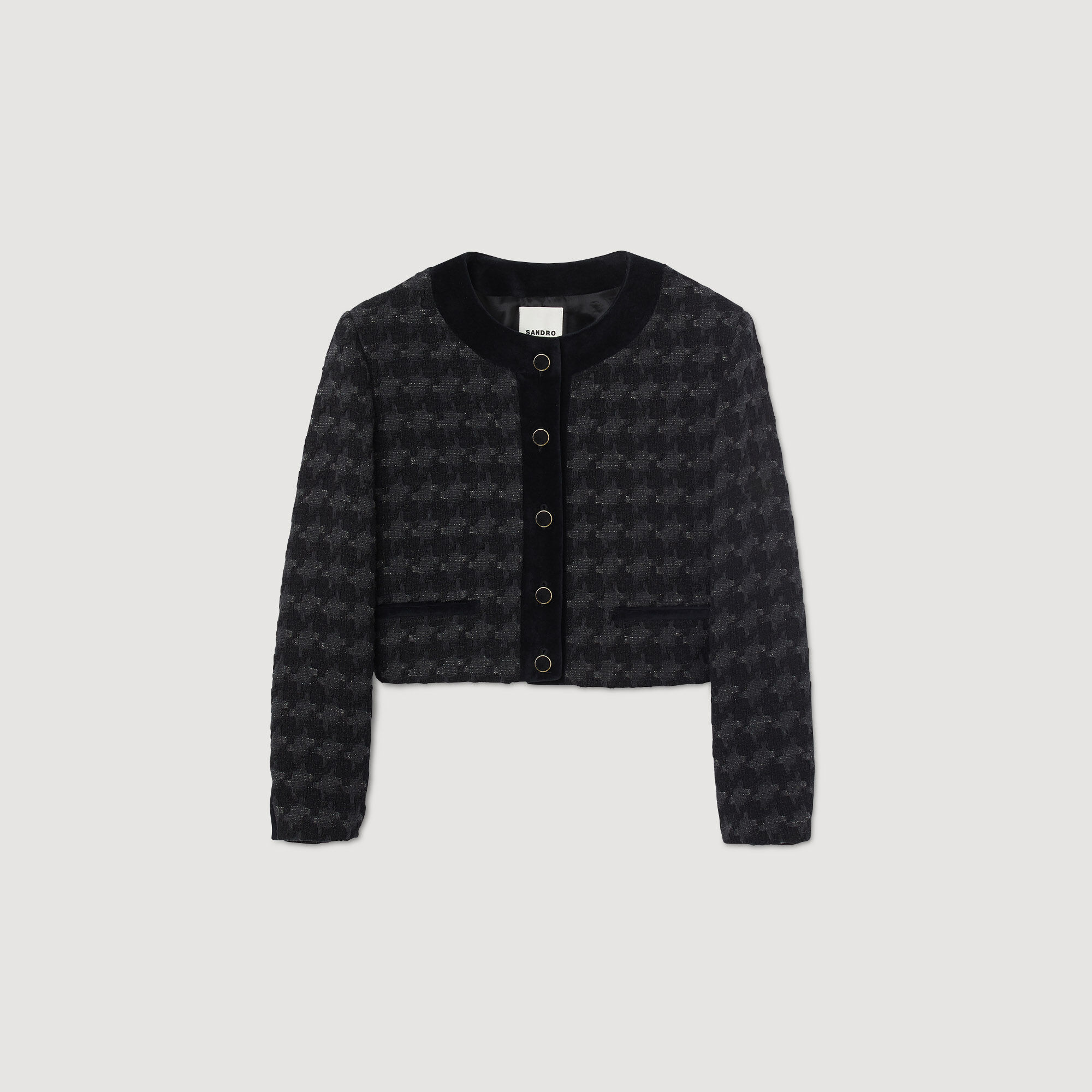 White and top black tweed jacket