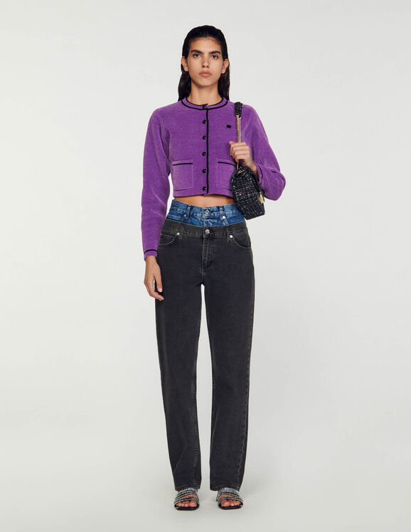 Sandro Firsty Chenille Cardigan in Purple