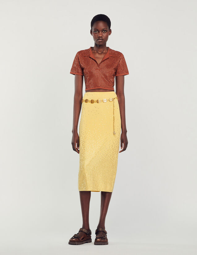 Rhinestone-embellished midi skirt Black US_Womens