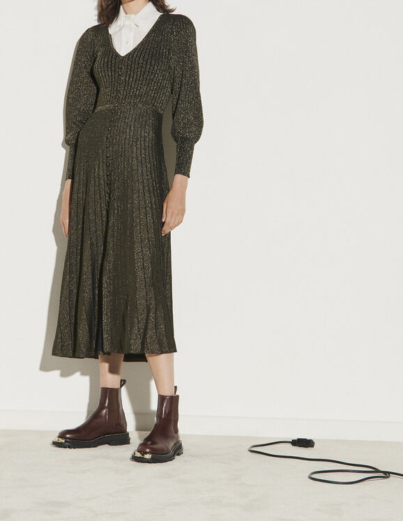 Long button-up dress in lurex knit - Dresses | Sandro Paris