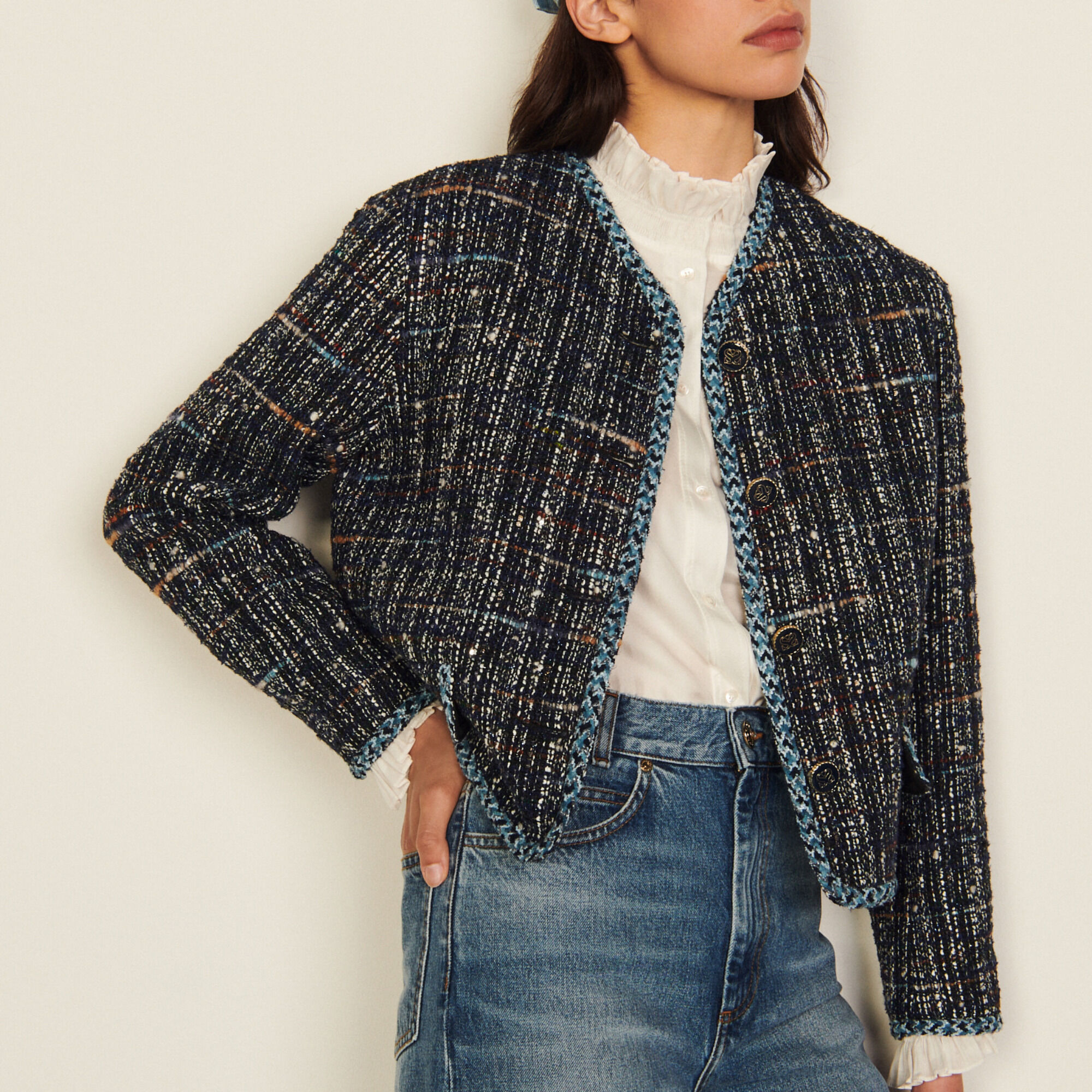 Sandro tweed jacket clearance finished with braid trim