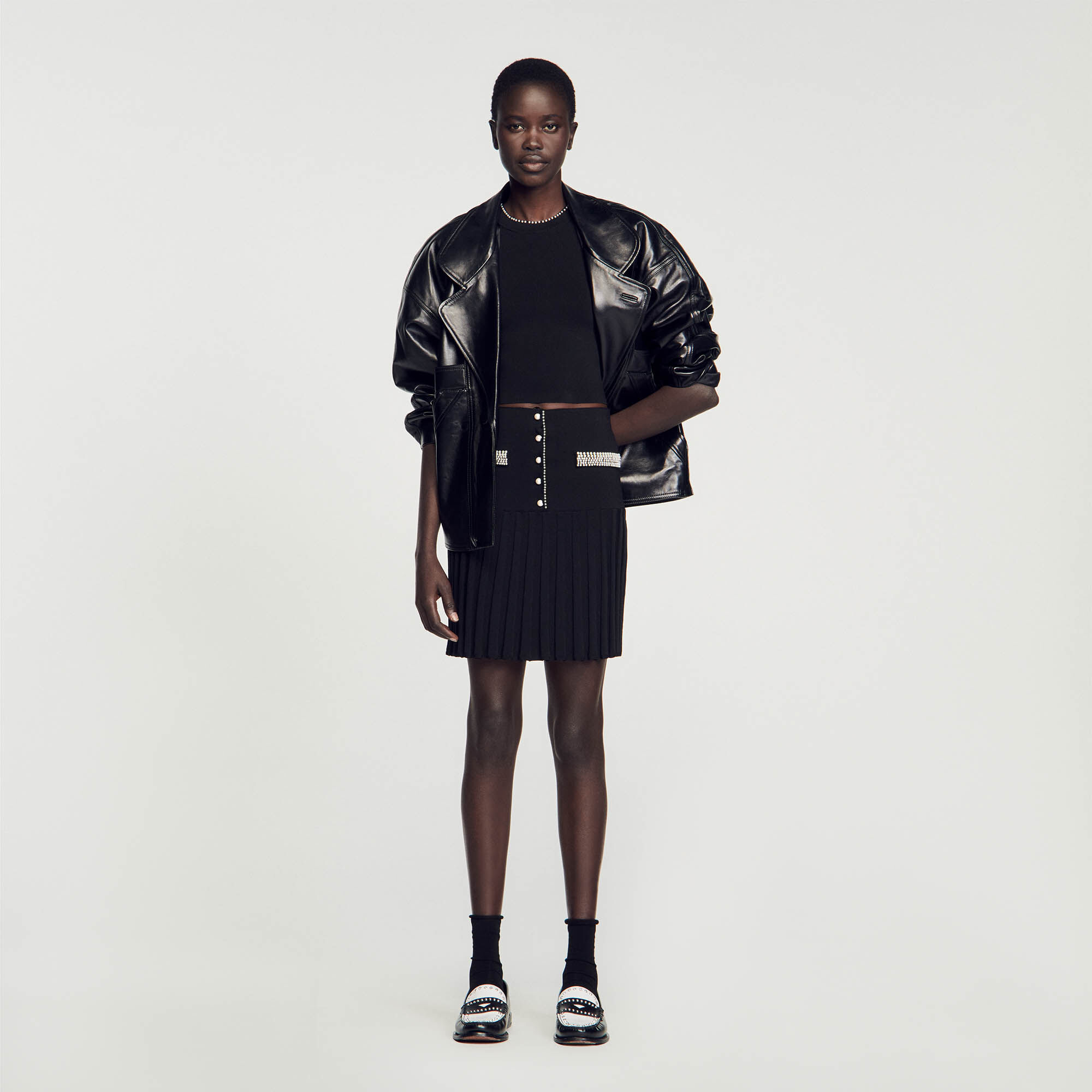 Sandro green leather skirt hotsell
