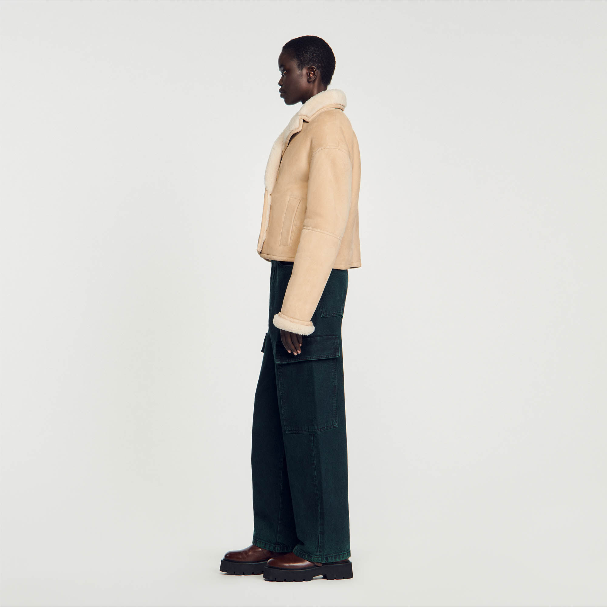 Sandro cropped online sheepskin jacket