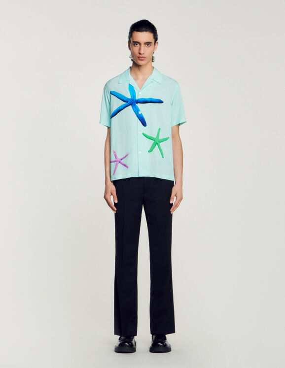 Starfish printed shirt Mint blue US_Men