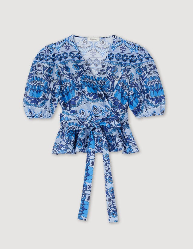 Sandro Cropped printed wrap top. 2