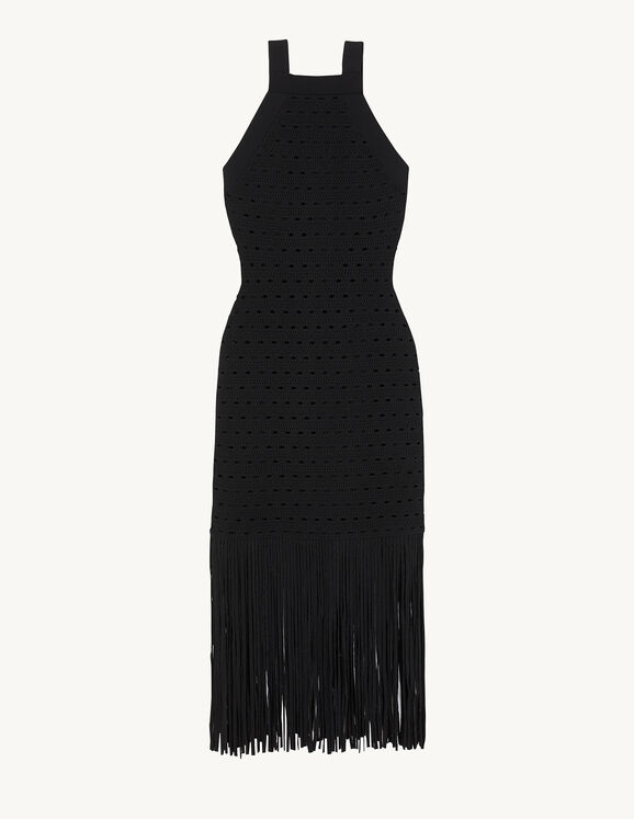 Fringe knit midi dress - Dresses | Sandro Paris