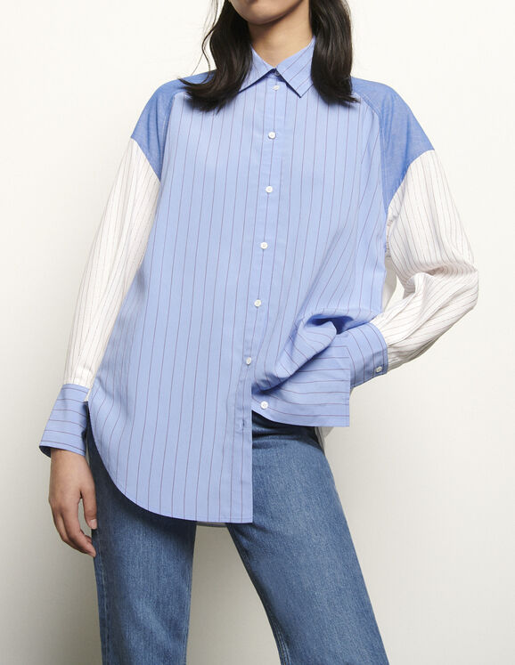 Oversized striped patchwork shirt - Tops & Shirts | Sandro Paris