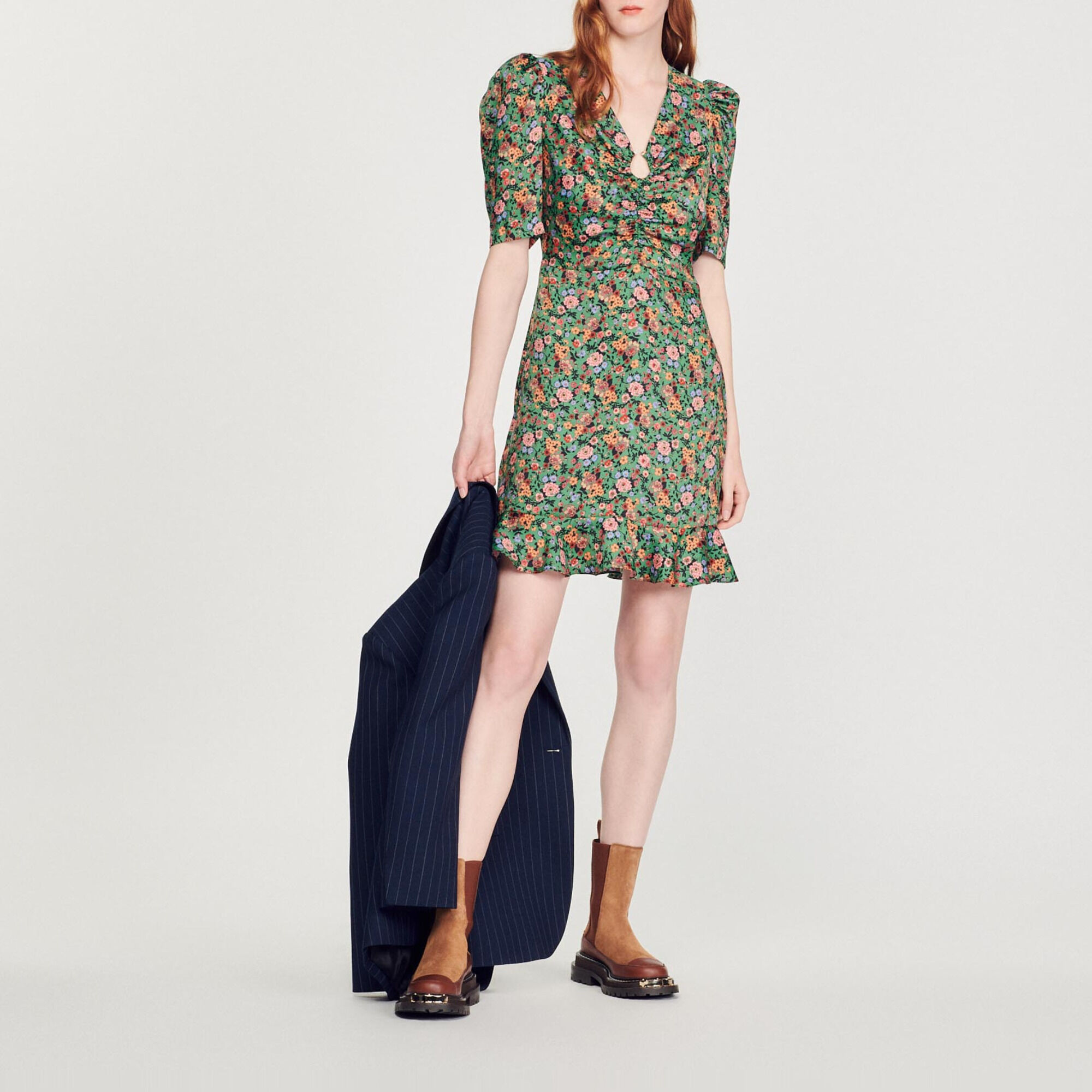 Plumeria Short dress with Autumn Flowers print See All Sandro