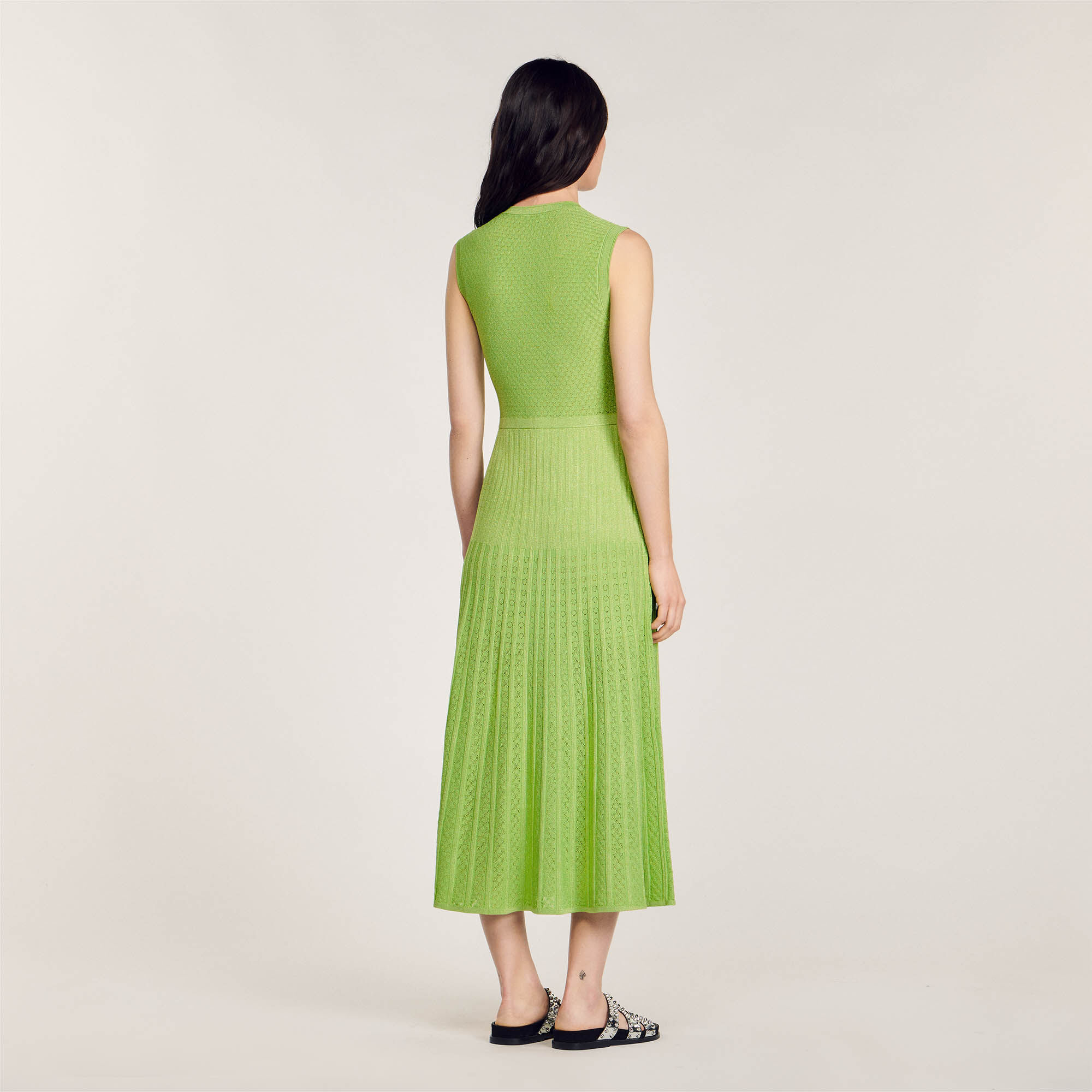 Sandro pleated-skirt new arrivals metallic knitted dress