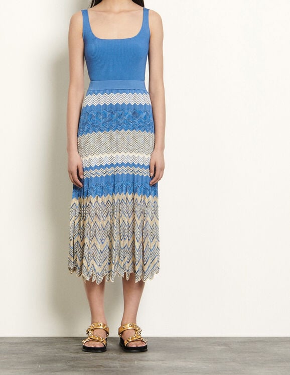 Pointelle skirt with chevron stripes - Skirts | Sandro Paris
