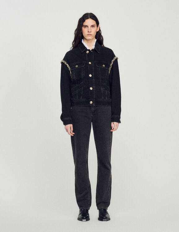 Oversized denim jacket with rhinestones - Jackets & Blazers | Sandro Paris