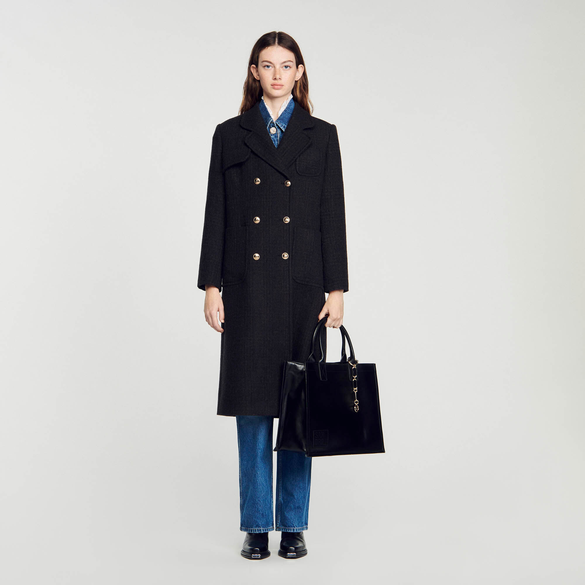 Betina Long double-breasted coat - Coats | Sandro Paris