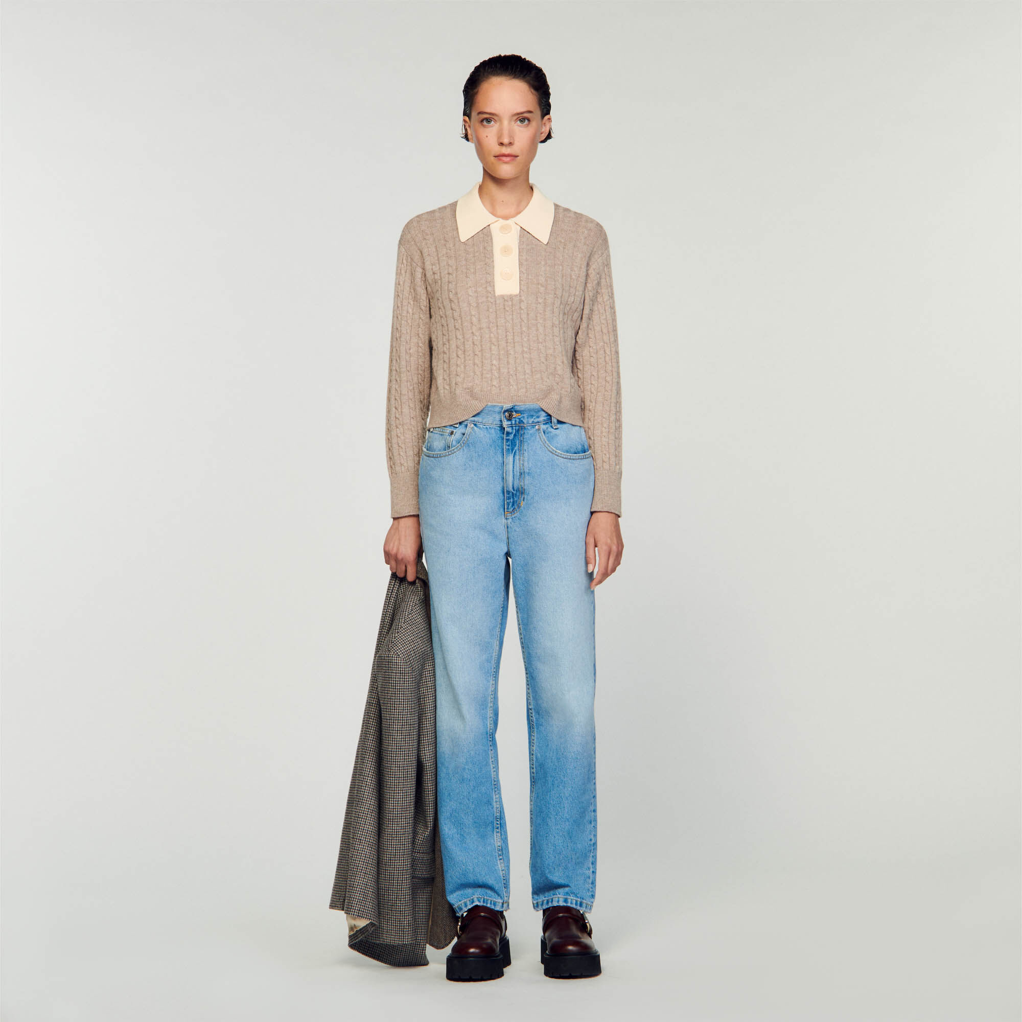 Reno Cropped cable-knit sweater - Sweaters | Sandro Paris