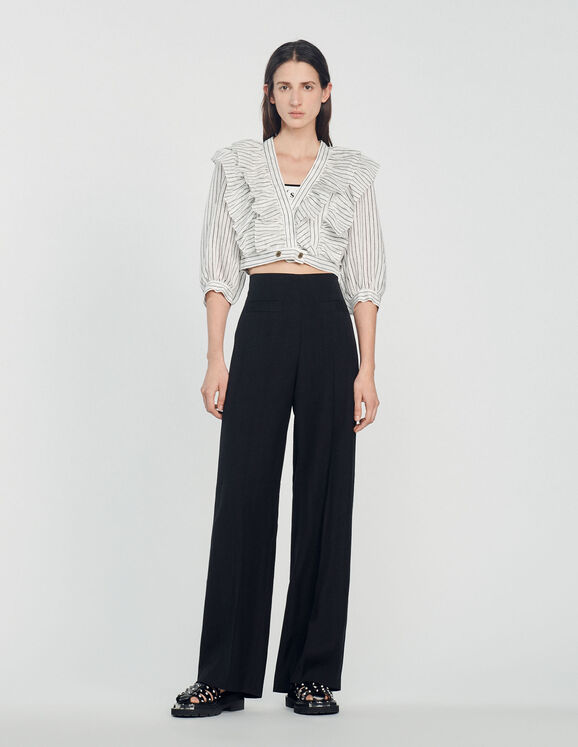 Cropped linen top with stripes - Tops & Shirts | Sandro Paris
