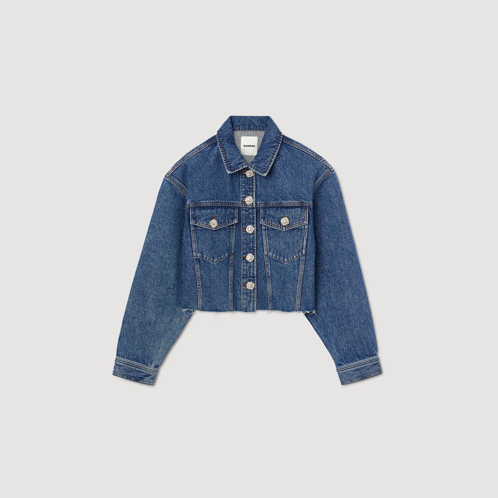 Even Cropped denim jacket - Jackets & Blazers | Sandro Paris