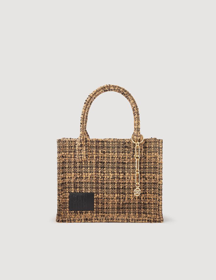 Sandro Womens Noir / Gris Kasbah geometric-pattern Tweed Large Tote Bag 1 Size