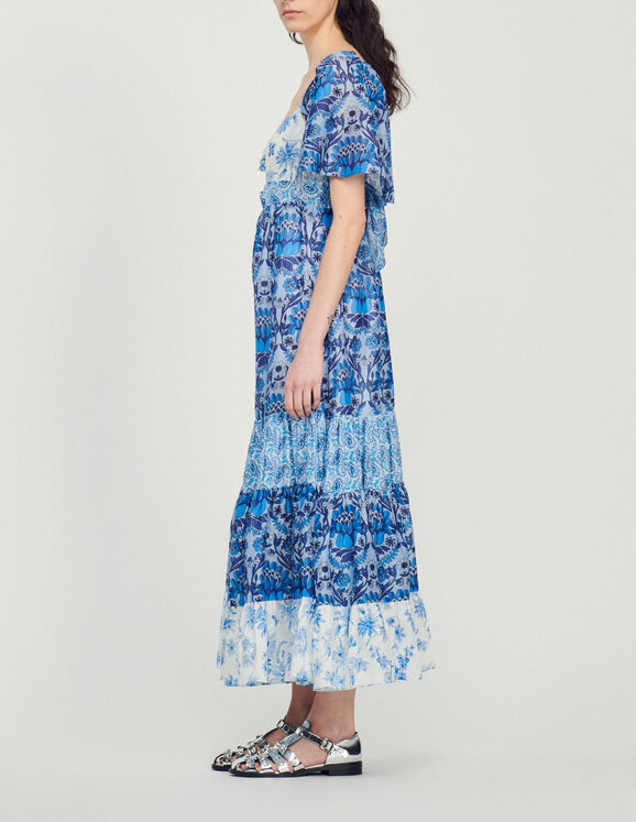 Topaze Long scarf print dress - Dresses | Sandro Paris
