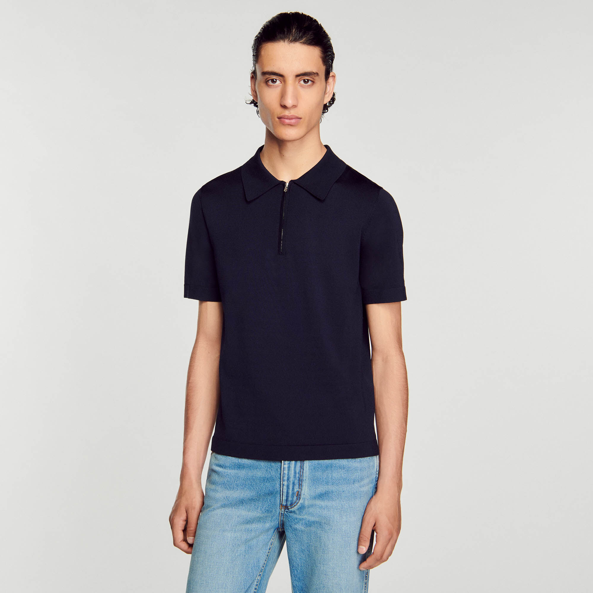 Zip Knitted polo shirt with zip collar - T-shirts & Polos | Sandro