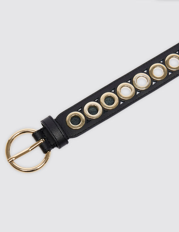 Belt with round buckle and eyelets Black null