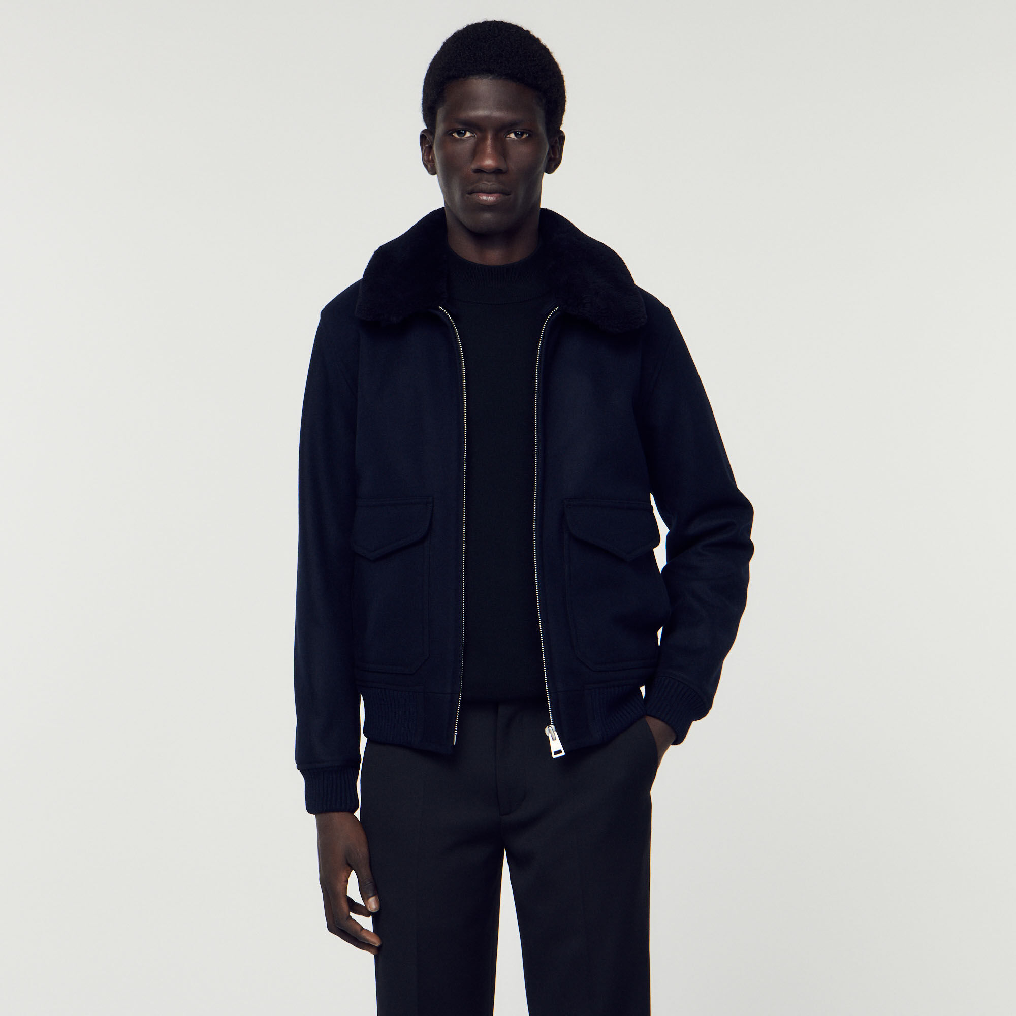Sandro aviator jacket with sales sheepskin collar