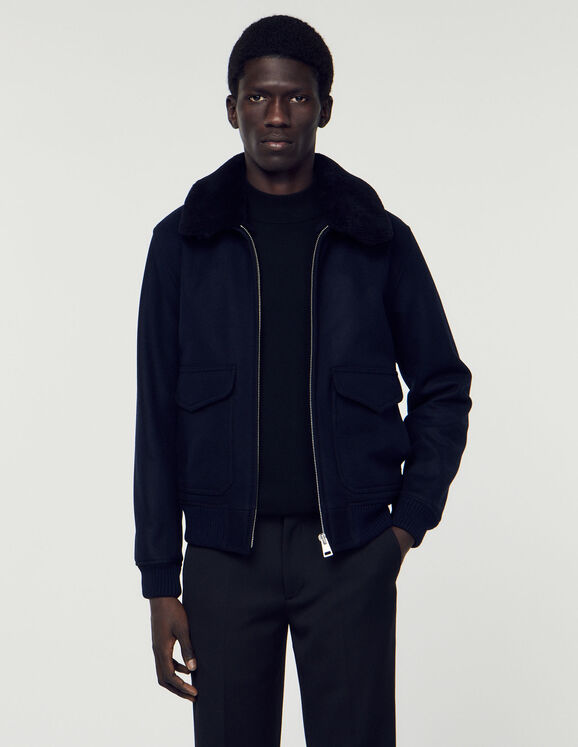 Aviator jacket with sheepskin collar - Jackets | Sandro Paris