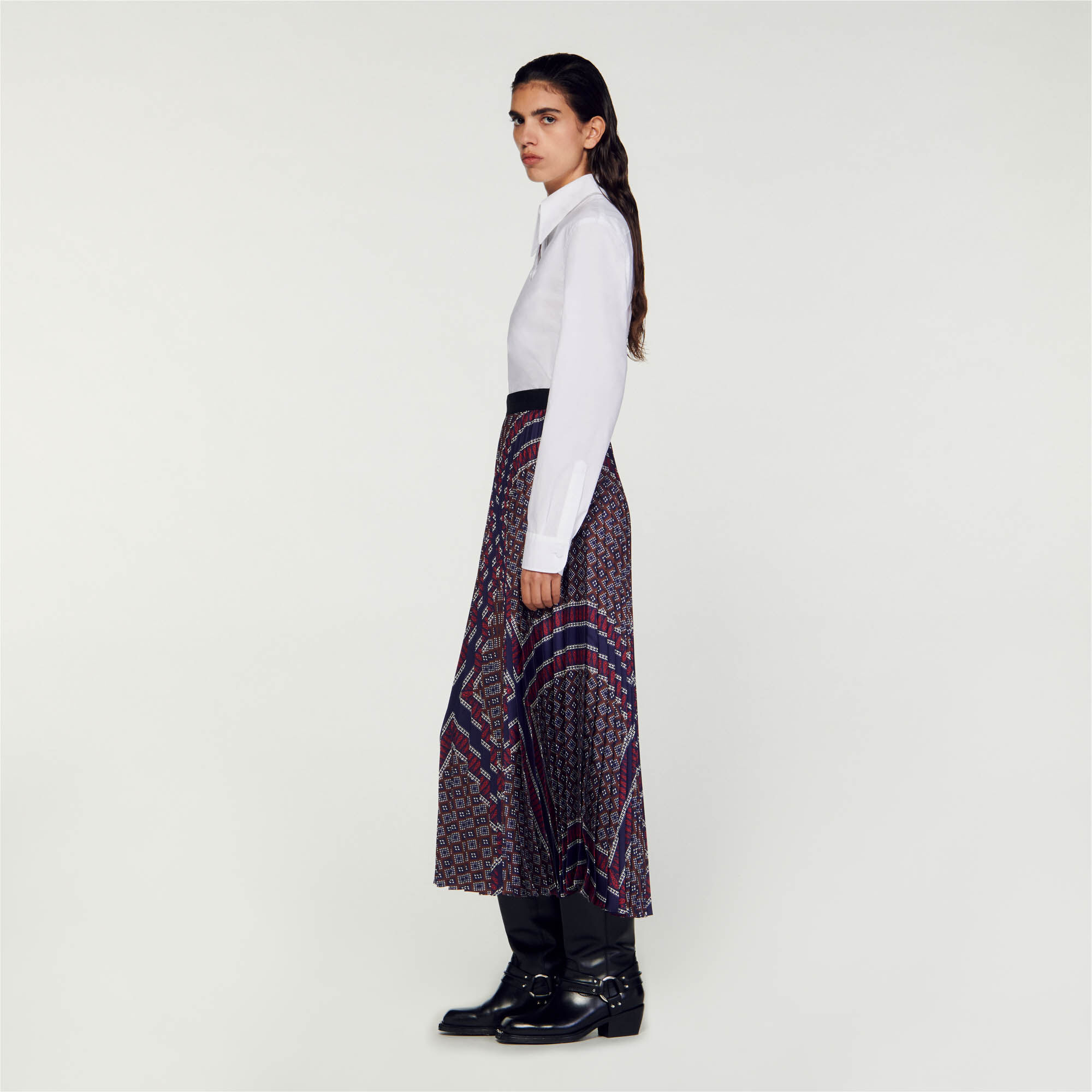 Loana Printed pleated long skirt Skirts Sandro Paris