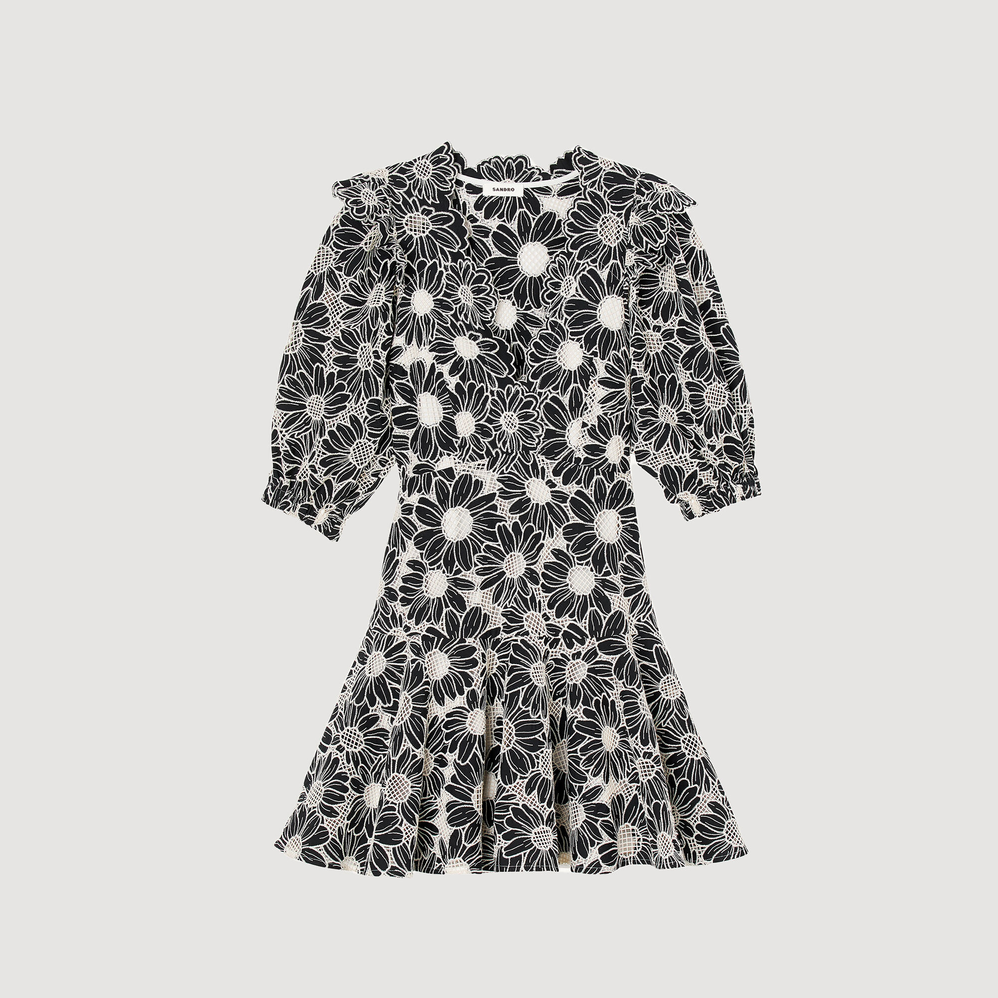 Audrey Short dress in embroidered fabric - Black Dresses | Sandro
