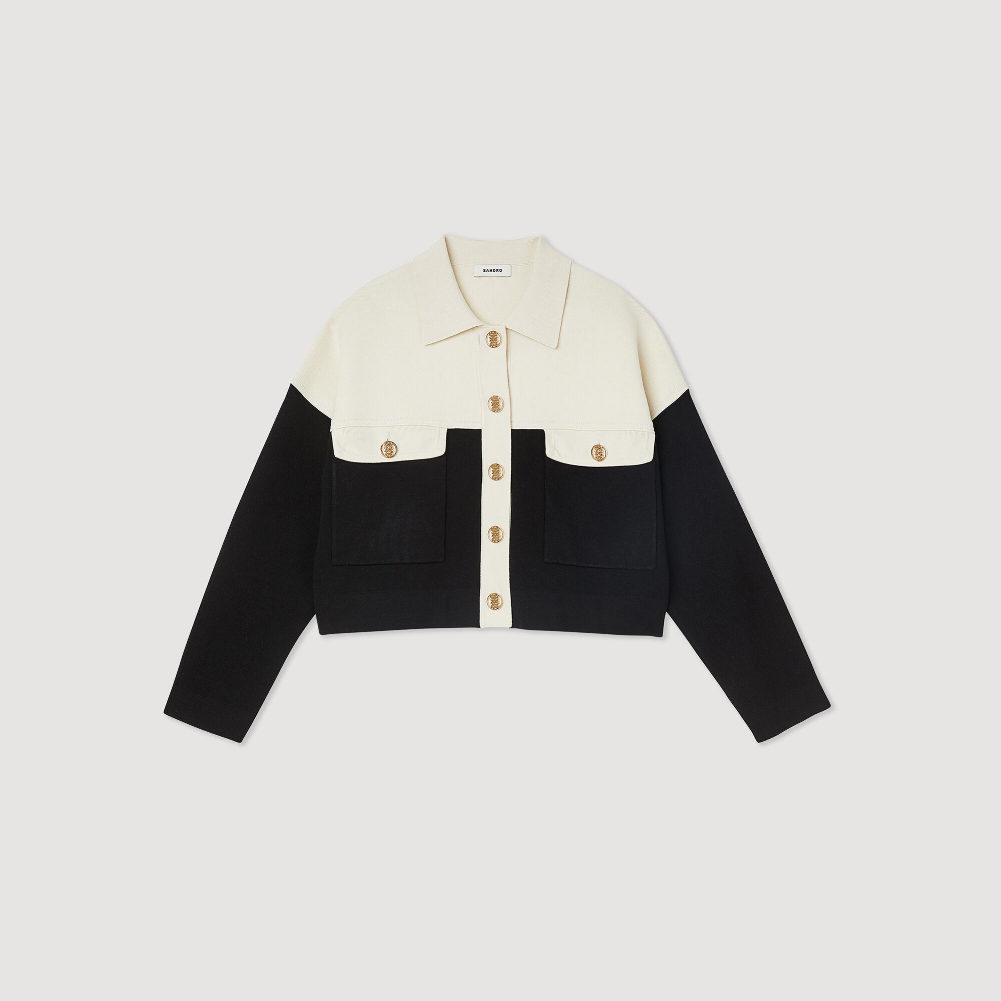 Sandro cropped cardigan online with shirt collar