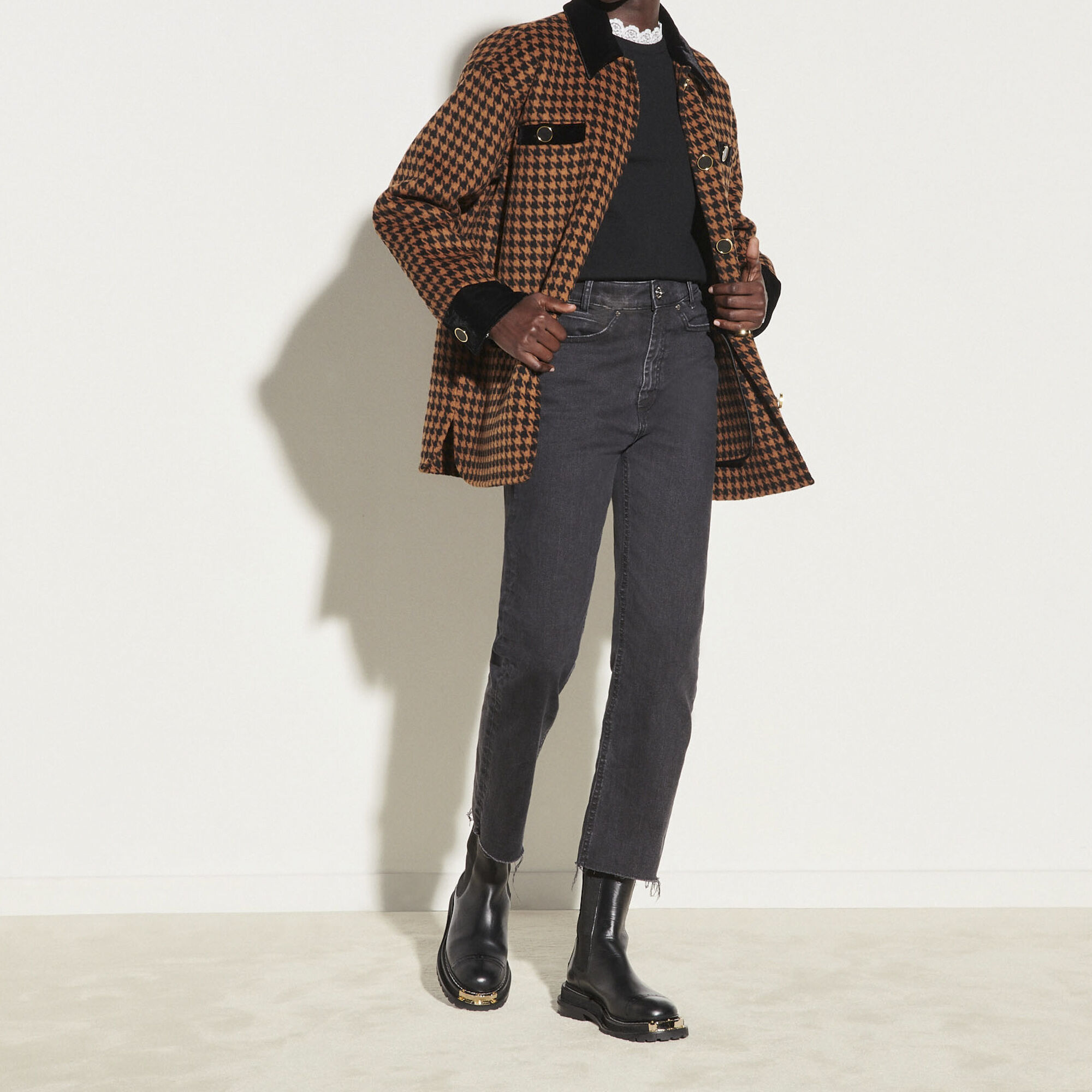 Sandro long checked wool coat shop