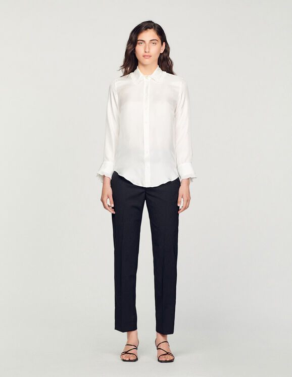 Silk shirt with pleated trim Ecru US_Womens