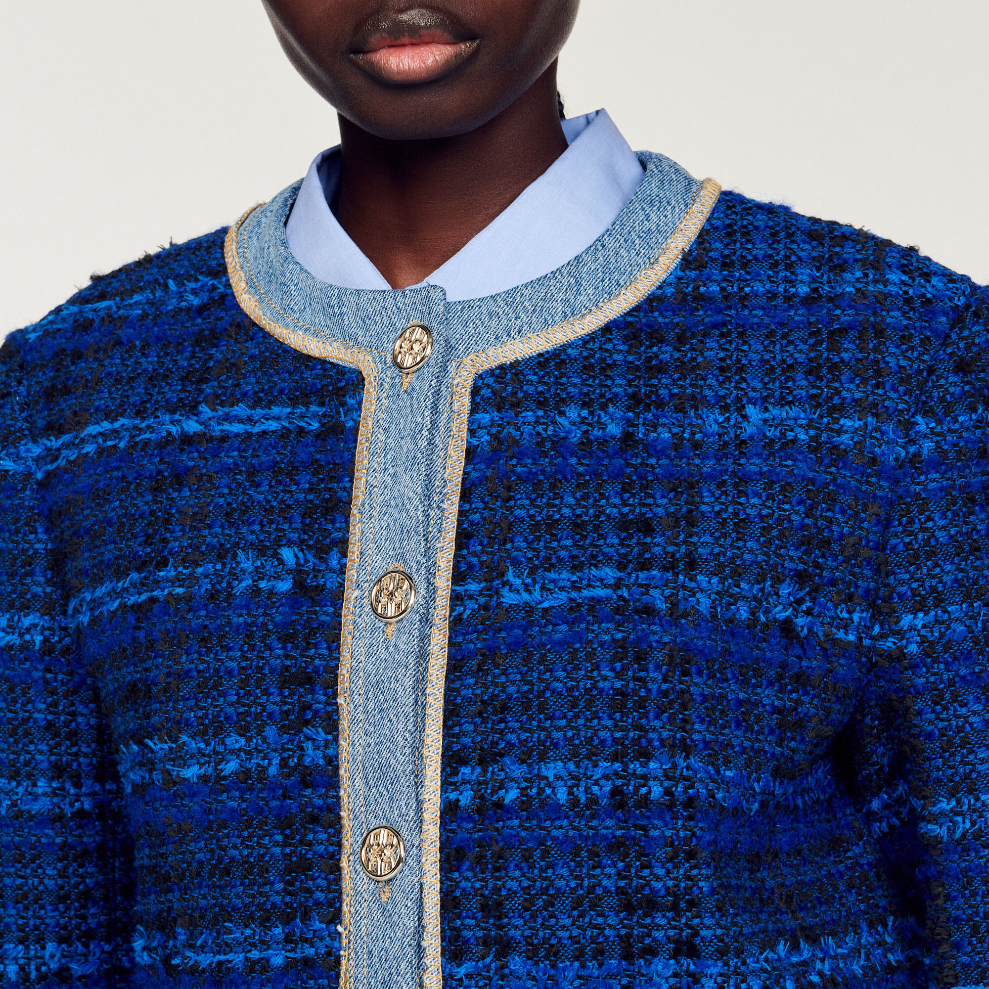 Sandro blue tweed jacket clearance