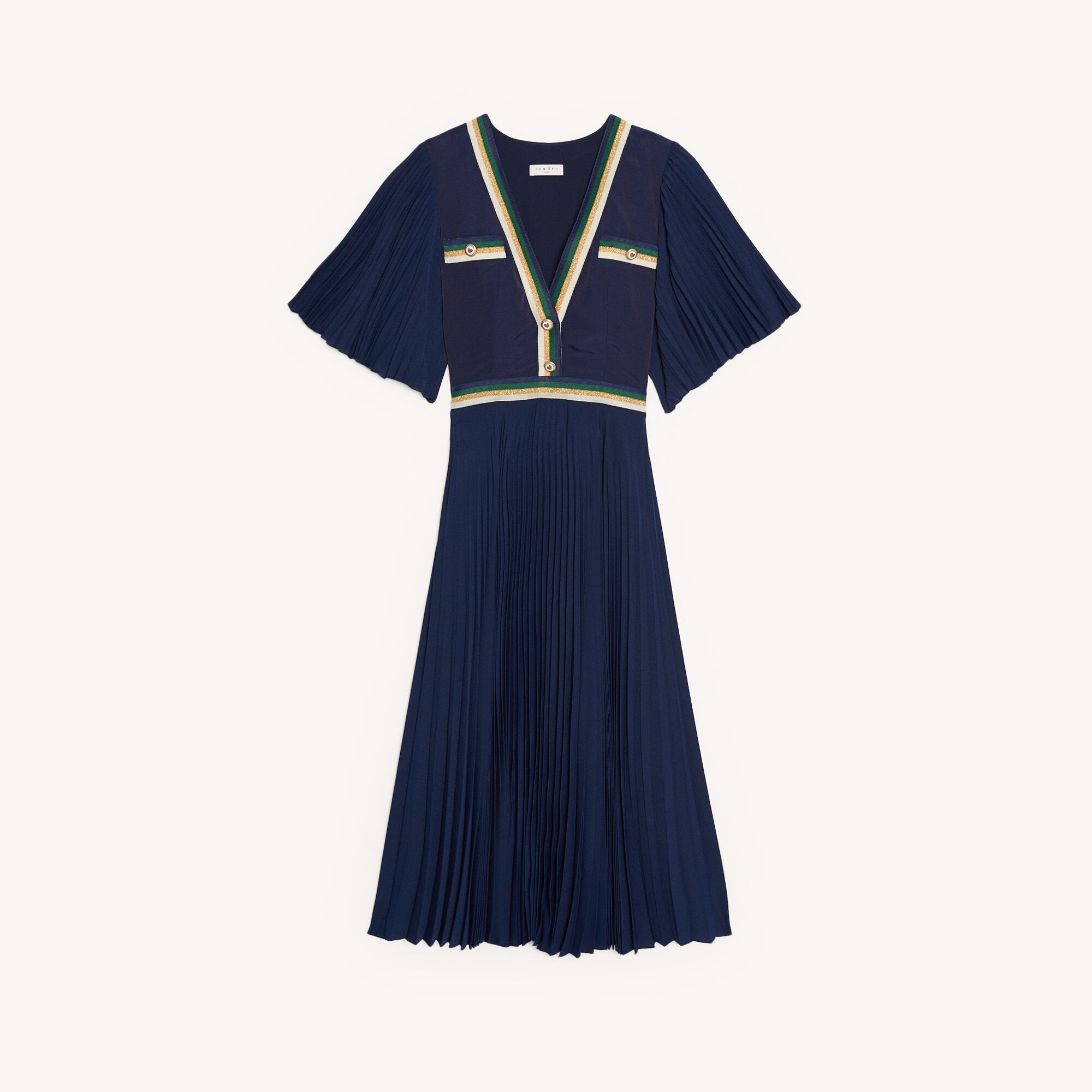 Long pleated dress with short sleeves Clearance