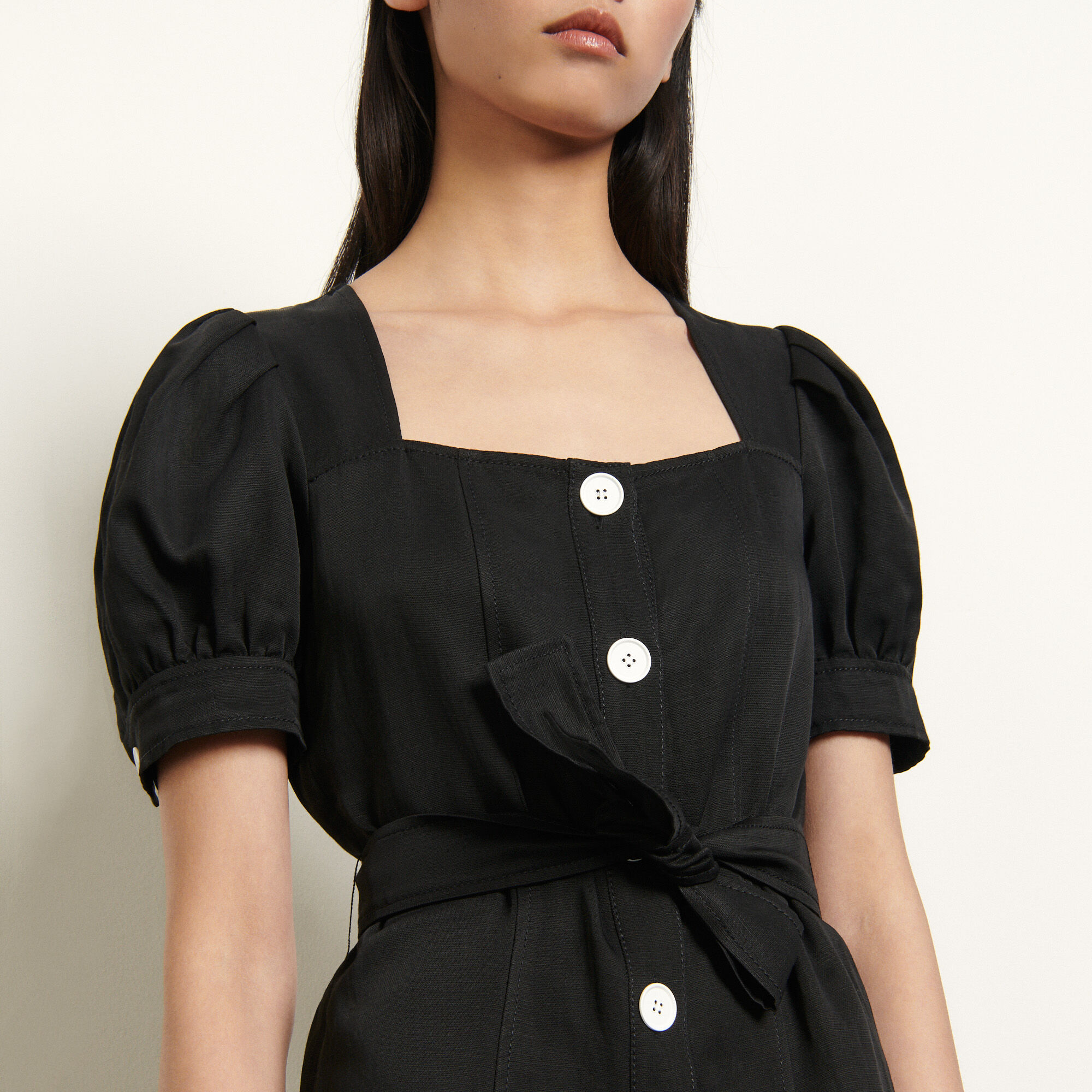 short black linen dress