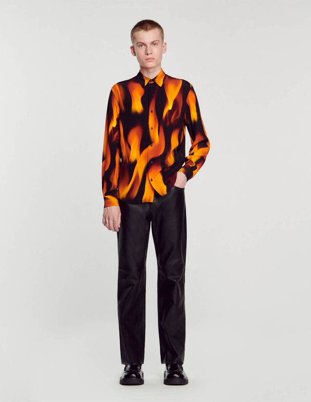 Flame pattern shirt Black US_Men